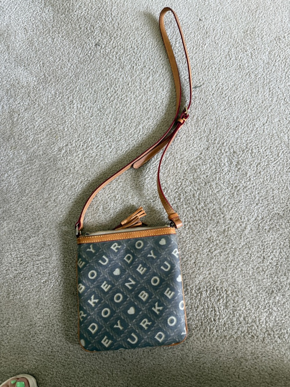 Dooney & Bourke Navy Monogram Crossbody with Tan Leather Trim
